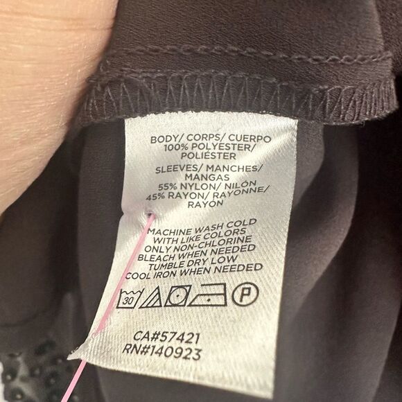 Ann Taylor Loft Women’s Medium Black Mesh Sleeve Blouse Career Workwear Dressy - Picture 3 of 5